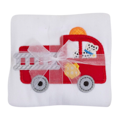 Firetruck Appliqued Burp by 3 Marthas