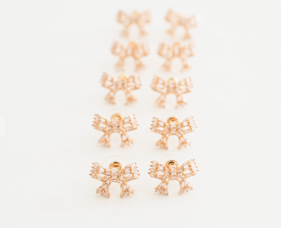 Gold Mini Sparkler Bow Earrings