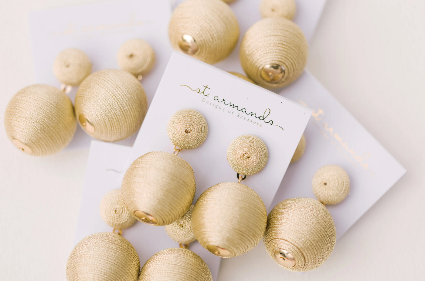 Gold Metallic Lido Pom Pom Earrings
