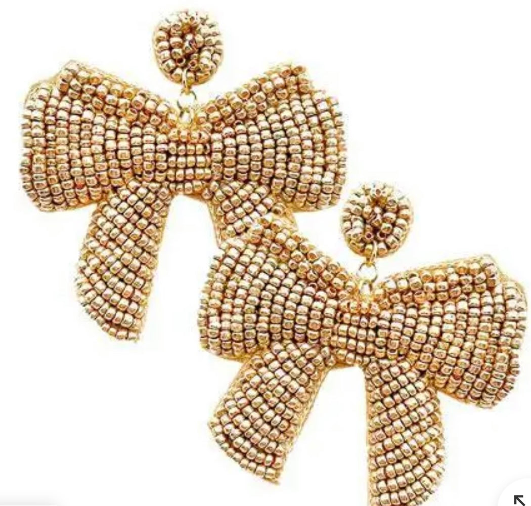 Beaded Ribbon Statement Earrings