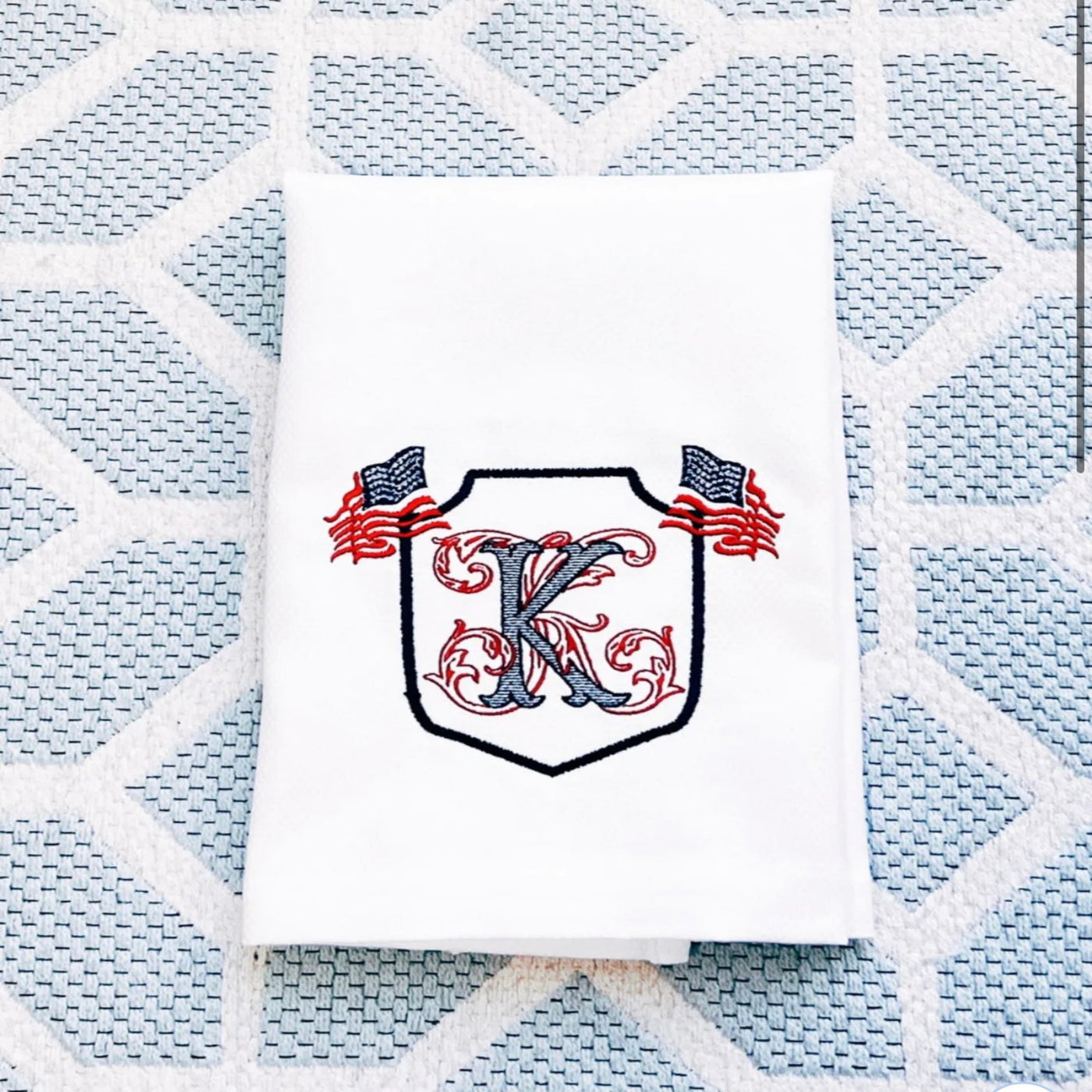 Patriotic Huck Towel with Single Initial